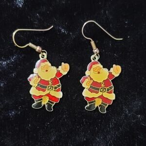 Vtg CHRISTmas Santa Claus Enamel Earrings